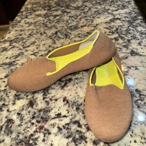 Rothy's Brown and Neon Yellow Slip-On Shoes